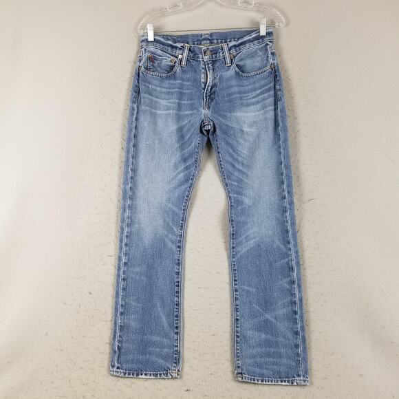 Polo Ralph Lauren Jeans Mens 30x30 Blue Slim Fit Denim RL Embroidered Distressed - Picture 1 of 16